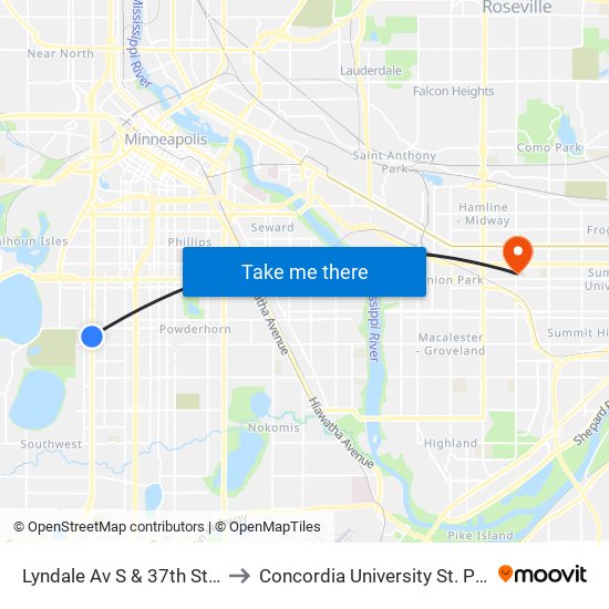 Lyndale Av S & 37th St W to Concordia University St. Paul map