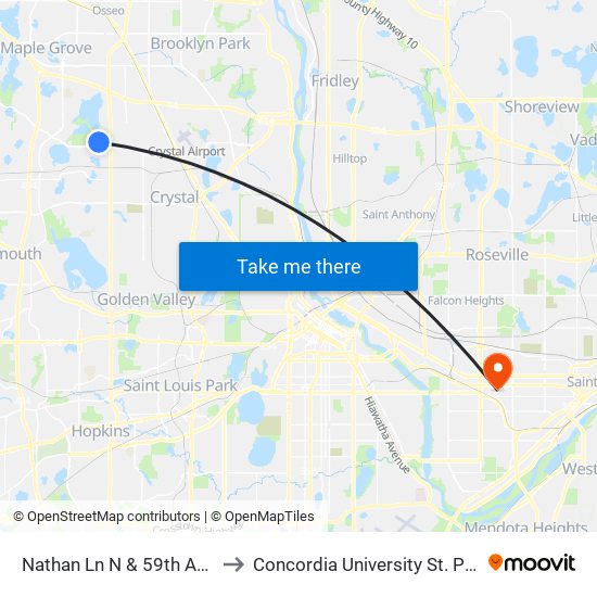Nathan Ln N & 59th Av N to Concordia University St. Paul map