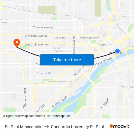 St. Paul-Minneapolis to Concordia University St. Paul map