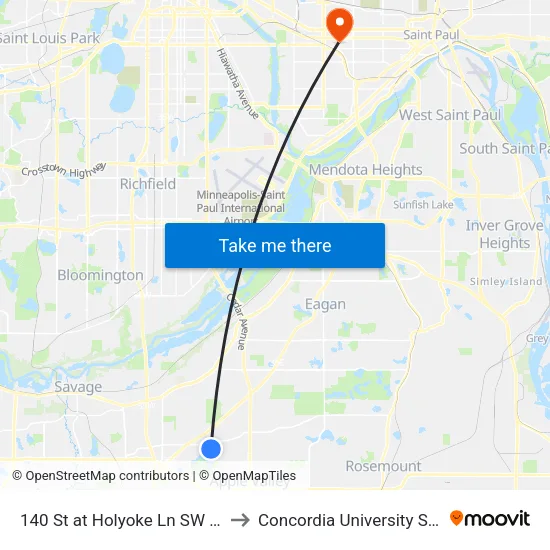 140 St at Holyoke Ln SW Corner to Concordia University St. Paul map