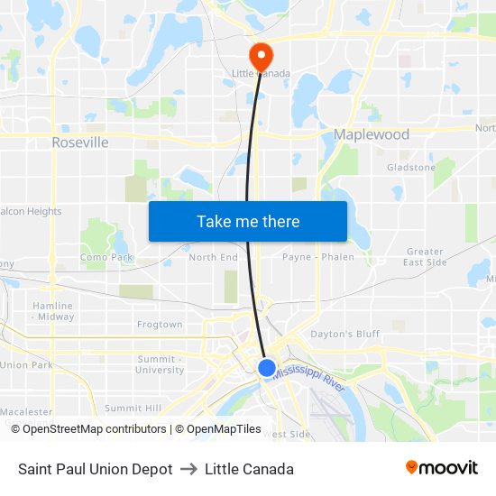 Saint Paul Union Depot to Little Canada map