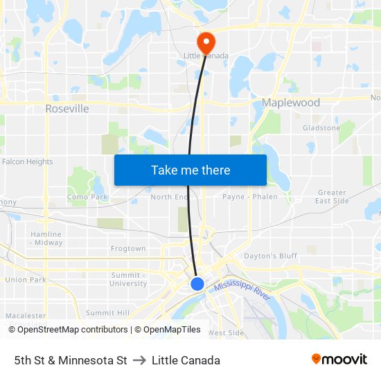 5th St & Minnesota St to Little Canada map