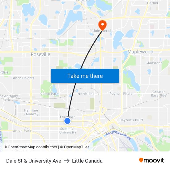 Dale St & University Ave to Little Canada map