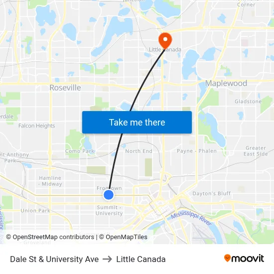 Dale St & University Ave to Little Canada map