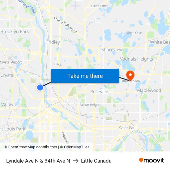 Lyndale Ave N & 34th Ave N to Little Canada map