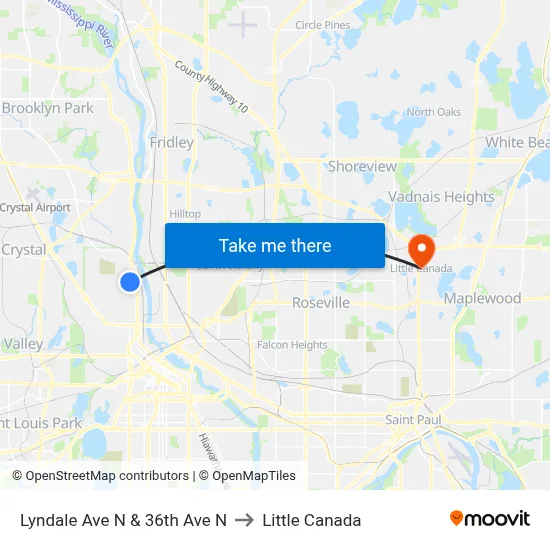 Lyndale Ave N & 36th Ave N to Little Canada map