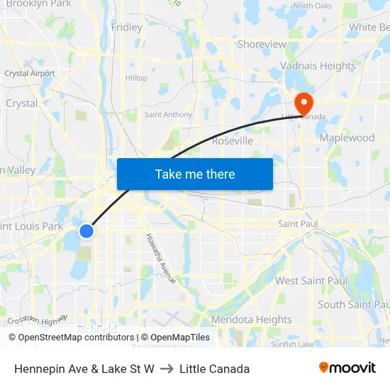 Hennepin Ave & Lake St W to Little Canada map