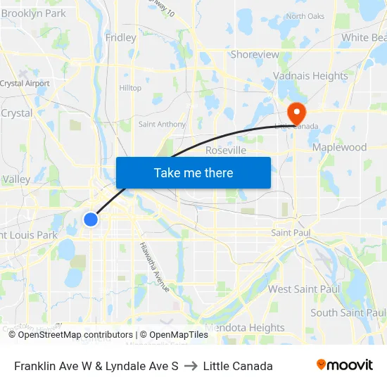 Franklin Ave W & Lyndale Ave S to Little Canada map