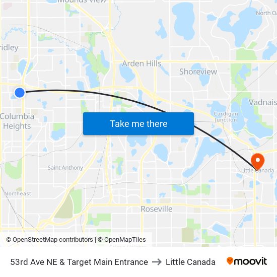 53rd Ave NE & Target Main Entrance to Little Canada map