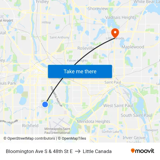 Bloomington Ave S & 48th St E to Little Canada map