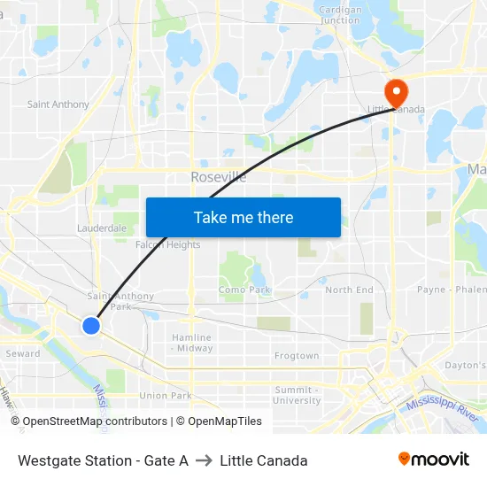 Westgate Station - Gate A to Little Canada map
