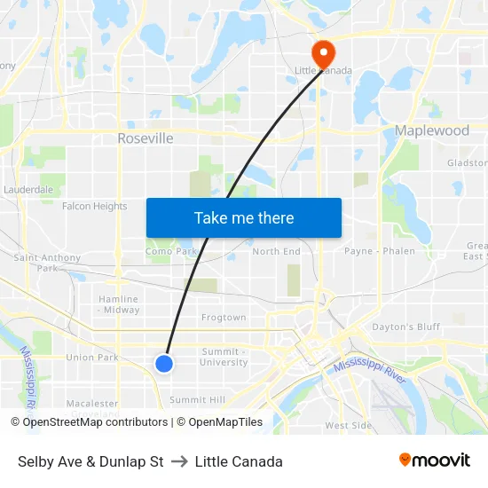 Selby Ave & Dunlap St to Little Canada map