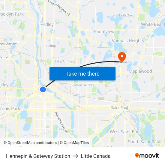 Hennepin & Gateway Station to Little Canada map