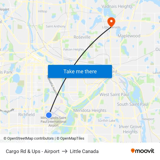 Cargo Rd & Ups - Airport to Little Canada map