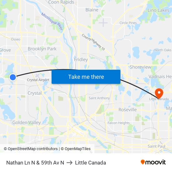 Nathan Ln N & 59th Av N to Little Canada map