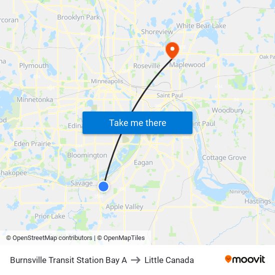 Burnsville Transit Station Bay A to Little Canada map