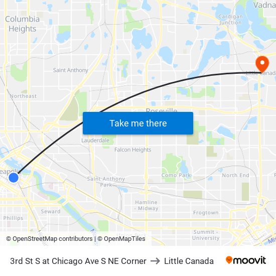 3rd St S at Chicago Ave S NE Corner to Little Canada map