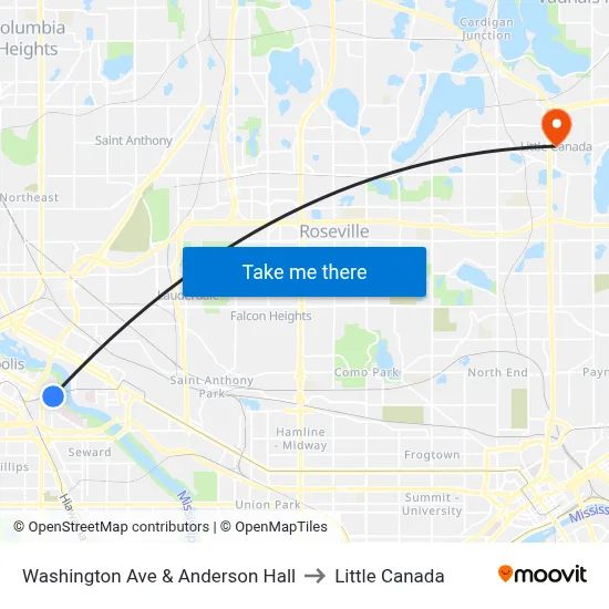 Washington Ave & Anderson Hall to Little Canada map