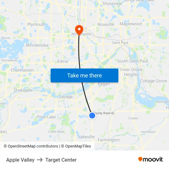 Apple Valley to Target Center map