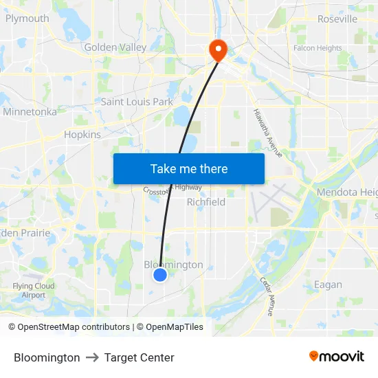 Bloomington to Target Center map