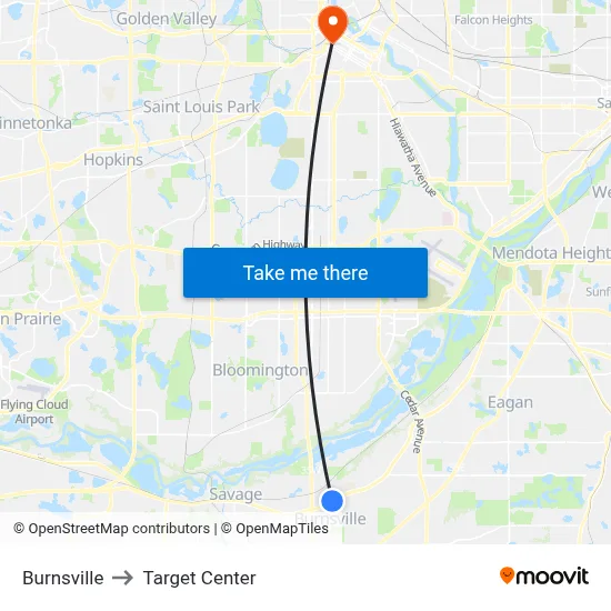 Burnsville to Target Center map