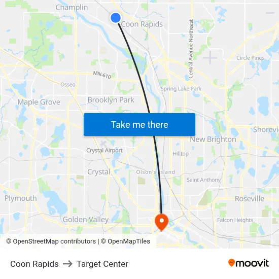 Coon Rapids to Target Center map