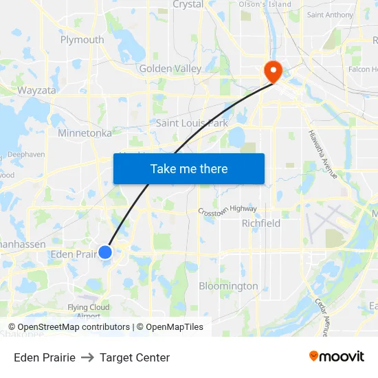 Eden Prairie to Target Center map