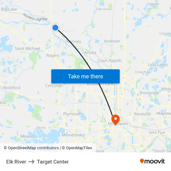 Elk River to Target Center map