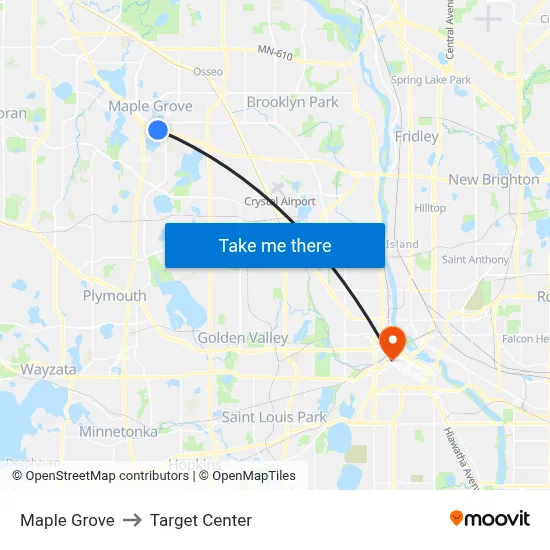 Maple Grove to Target Center map