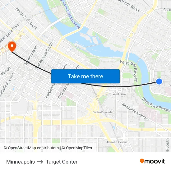 Minneapolis to Target Center map