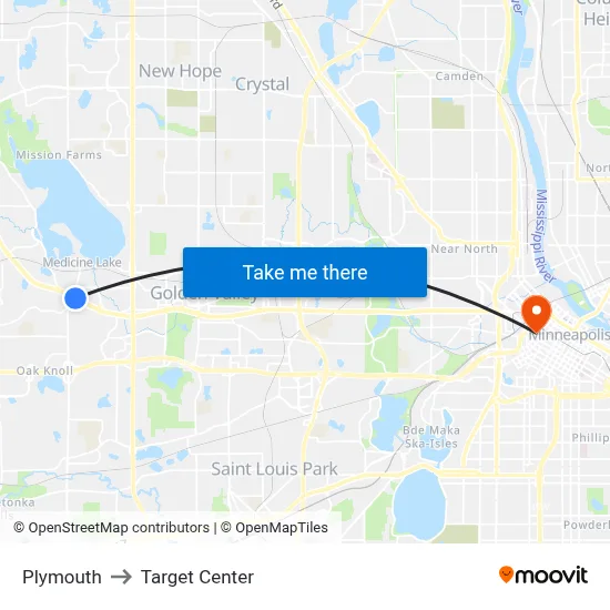 Plymouth to Target Center map
