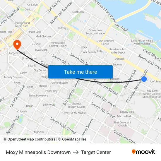 Moxy Minneapolis Downtown to Target Center map