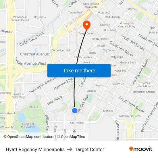 Hyatt Regency Minneapolis to Target Center map