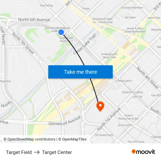Target Field to Target Center map