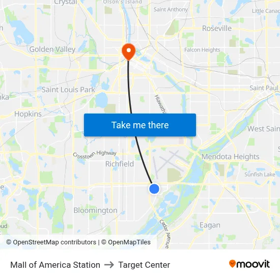 Mall of America Station to Target Center map
