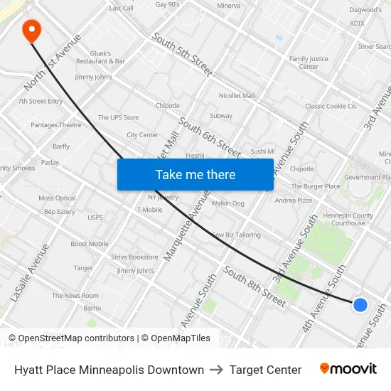 Hyatt Place Minneapolis Downtown to Target Center map