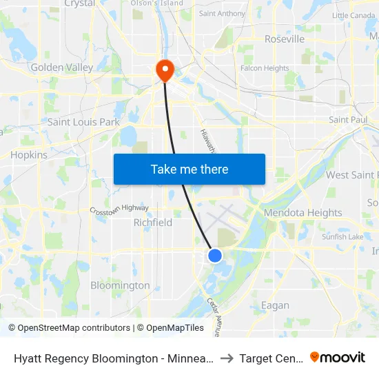 Hyatt Regency Bloomington - Minneapolis to Target Center map
