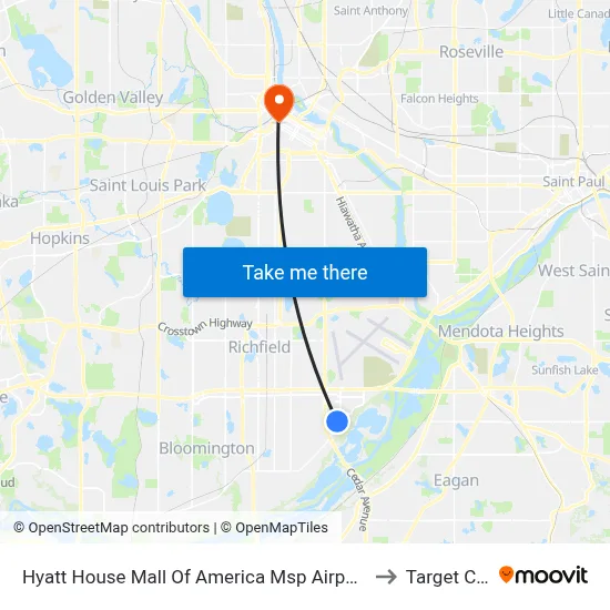 Hyatt House Mall Of America Msp Airport, Bloomington to Target Center map