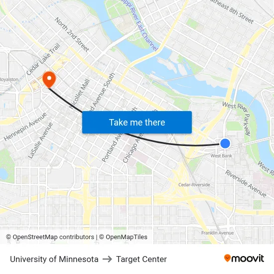 University of Minnesota to Target Center map