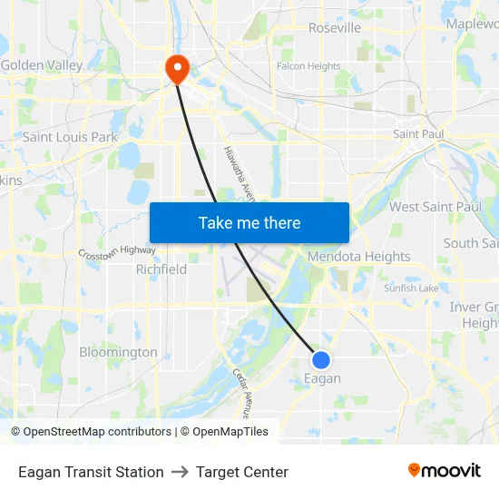 Eagan Transit Station to Target Center map