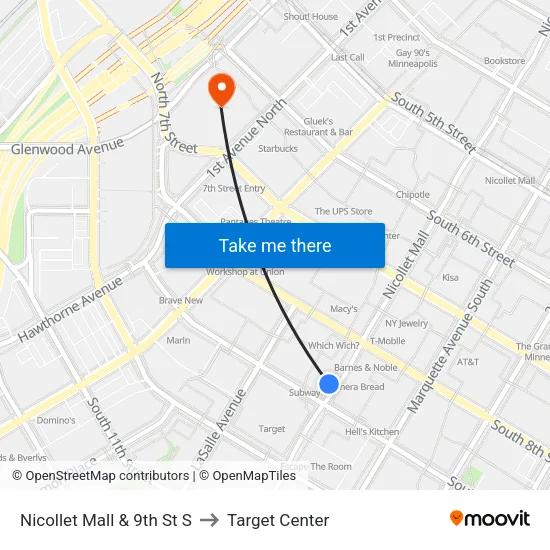 Nicollet Mall & 9th St S to Target Center map