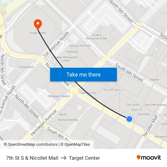 7th St S & Nicollet Mall to Target Center map