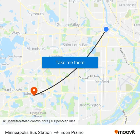 Minneapolis Bus Station to Eden Prairie map