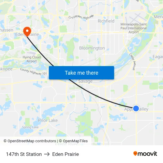 147th St Station to Eden Prairie map
