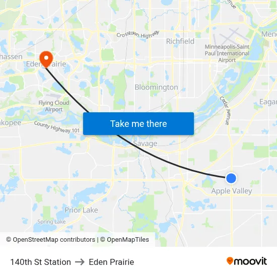 140th St Station to Eden Prairie map