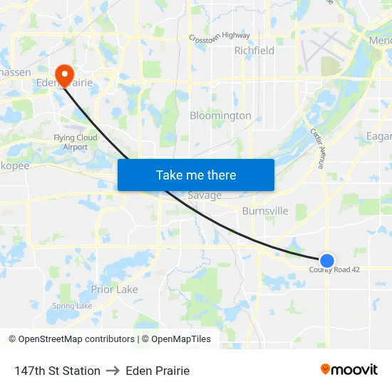 147th St Station to Eden Prairie map