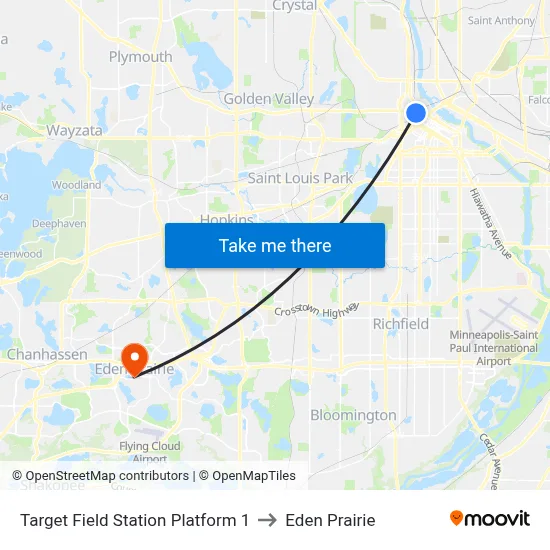 Target Field Station Platform 1 to Eden Prairie map
