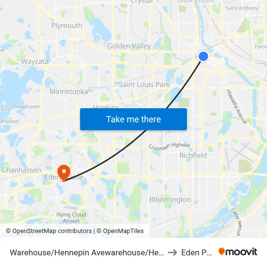 Warehouse/Hennepin Avewarehouse/Hennepin Avenue to Eden Prairie map