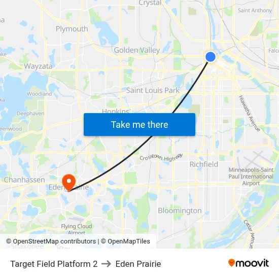 Target Field Platform 2 to Eden Prairie map