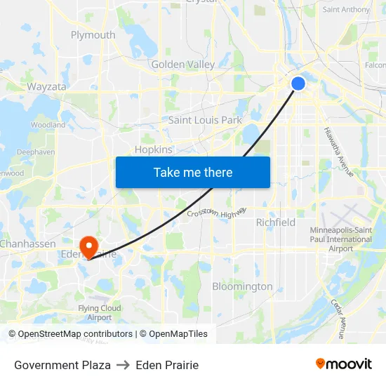 Government Plaza to Eden Prairie map